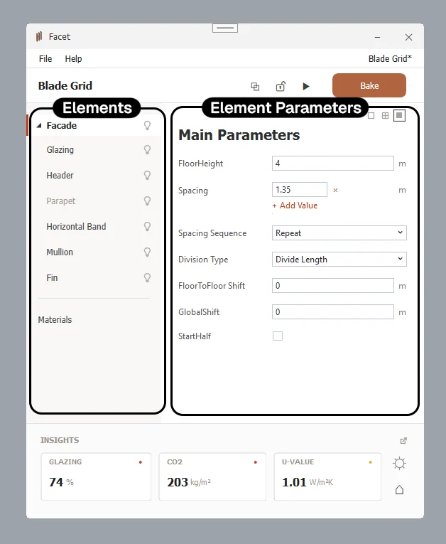 Facet for Rhino - Elements and Parameters