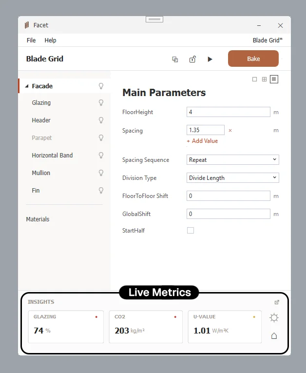 Facet for Rhino - Live Metrics