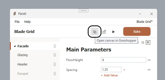 Facet for Rhino - Open in Grasshopper